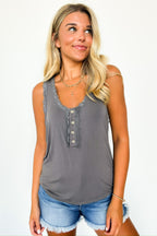Blissful Direction Lace Trim Button Tank Top - FINAL SALE - Madison and Mallory