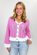 Barbie Pink / S Bloom Button Knit Cardigan Sweater - Madison and Mallory