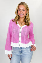 Barbie Pink / S Bloom Button Knit Cardigan Sweater - Madison and Mallory