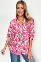 Bloom Ease Floral Print Short Dolman Sleeves Blouse - Madison and Mallory