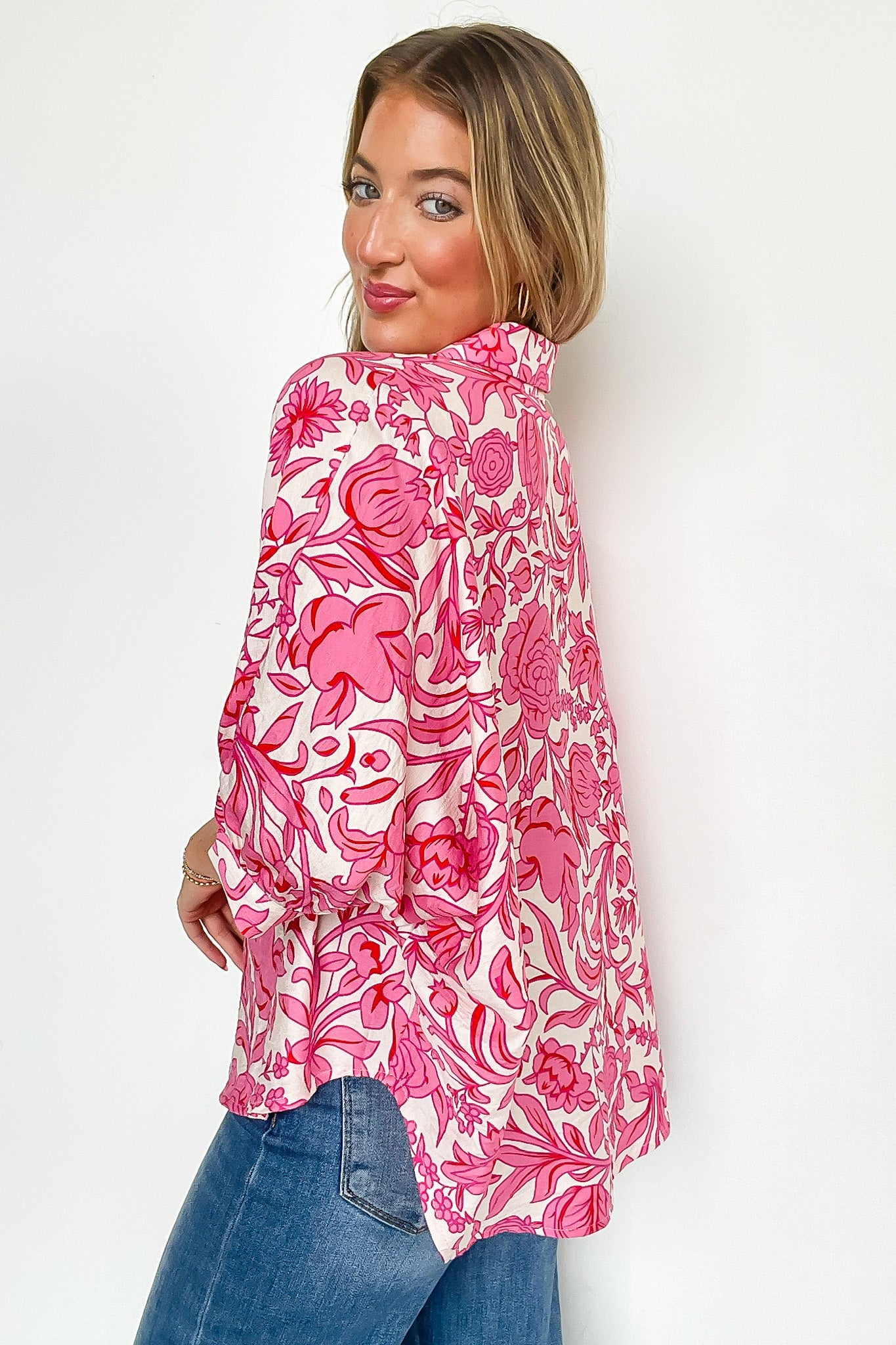 Bloom Ease Floral Print Short Dolman Sleeves Blouse - Madison and Mallory