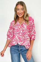 Bloom Ease Floral Print Short Dolman Sleeves Blouse - Madison and Mallory