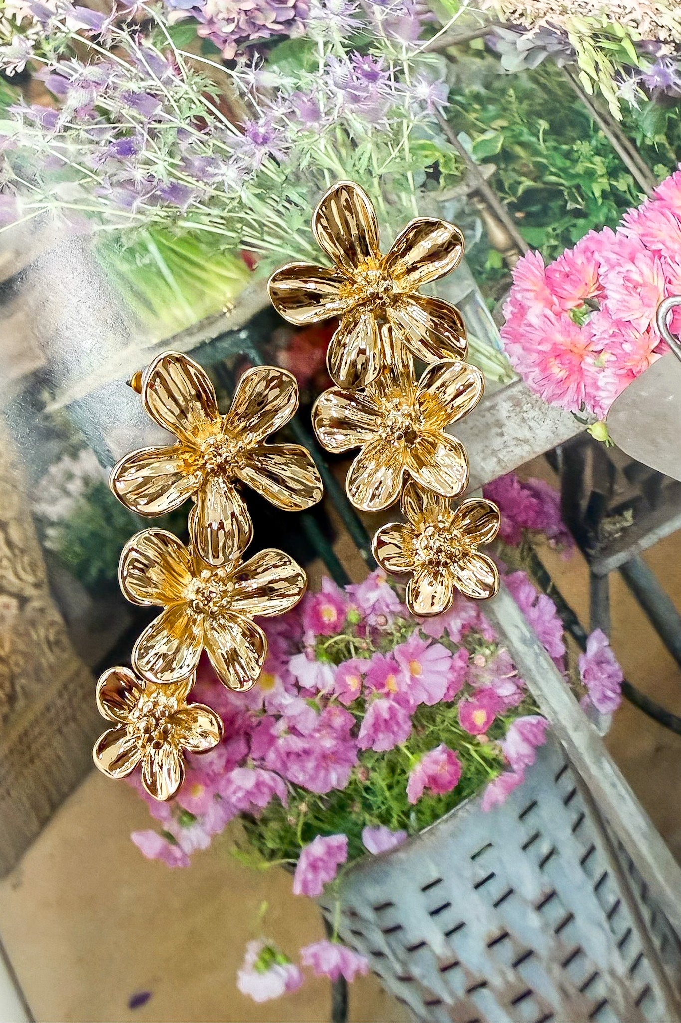 Gold Bloomfall Floral Cascade Drop Earrings - Madison and Mallory