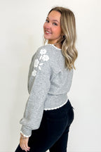 Blossom Thread Floral Applique V-Neck Sweater - Madison and Mallory