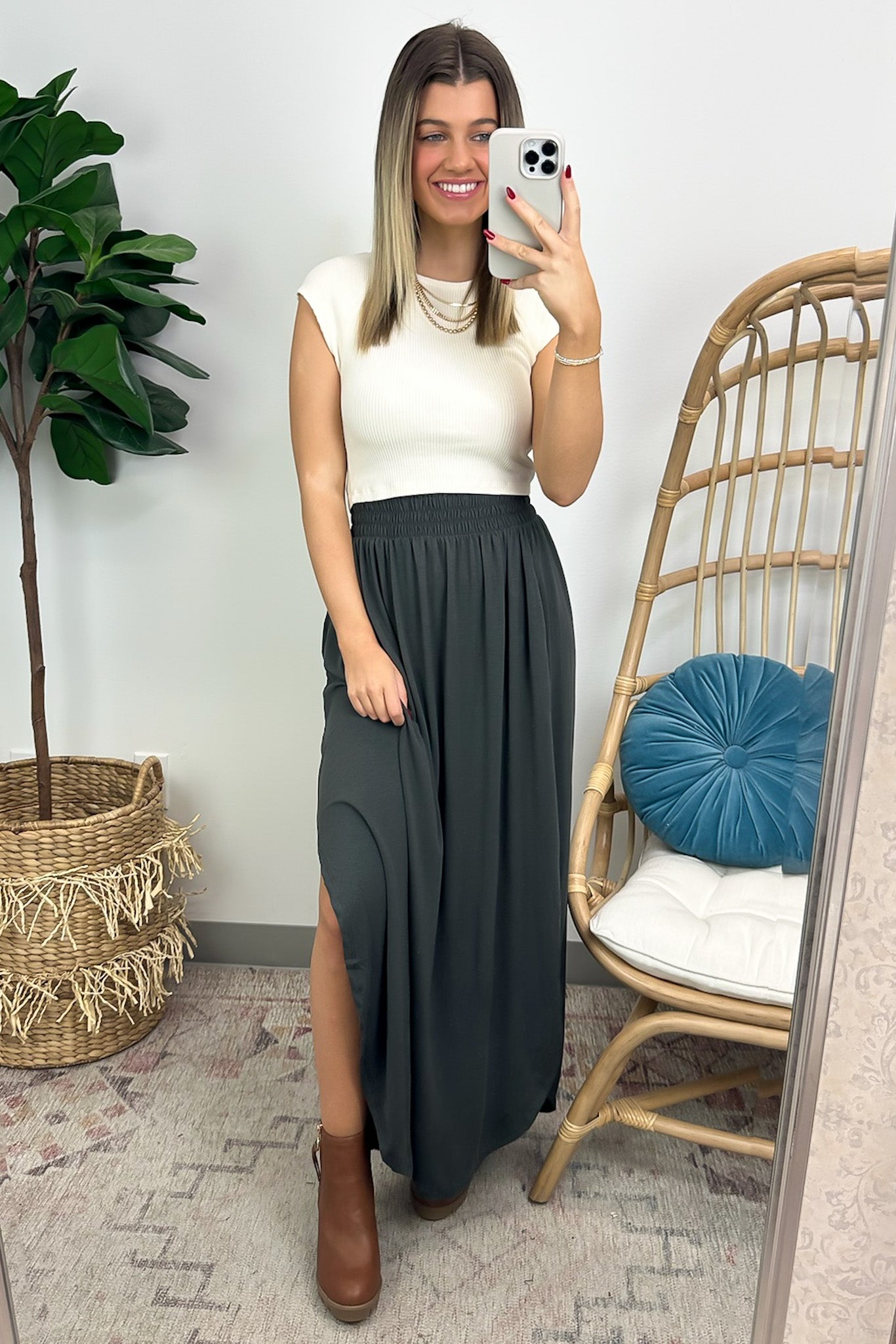 Boheme Smocked Waist Maxi Skirt - FINAL SALE - Madison and Mallory
