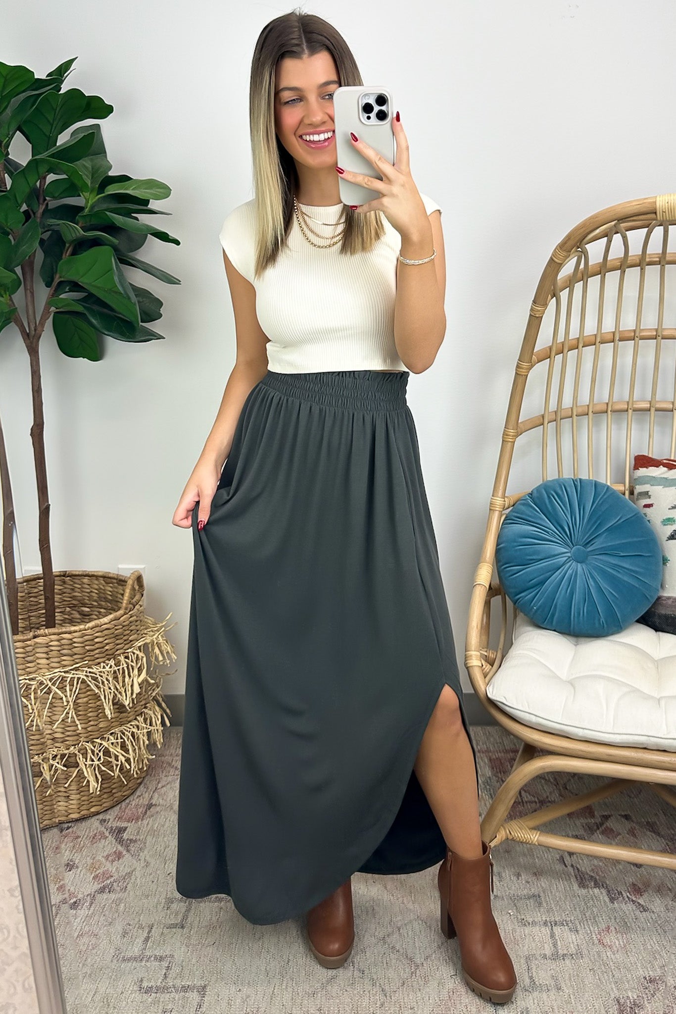 Boheme Smocked Waist Maxi Skirt - FINAL SALE - Madison and Mallory