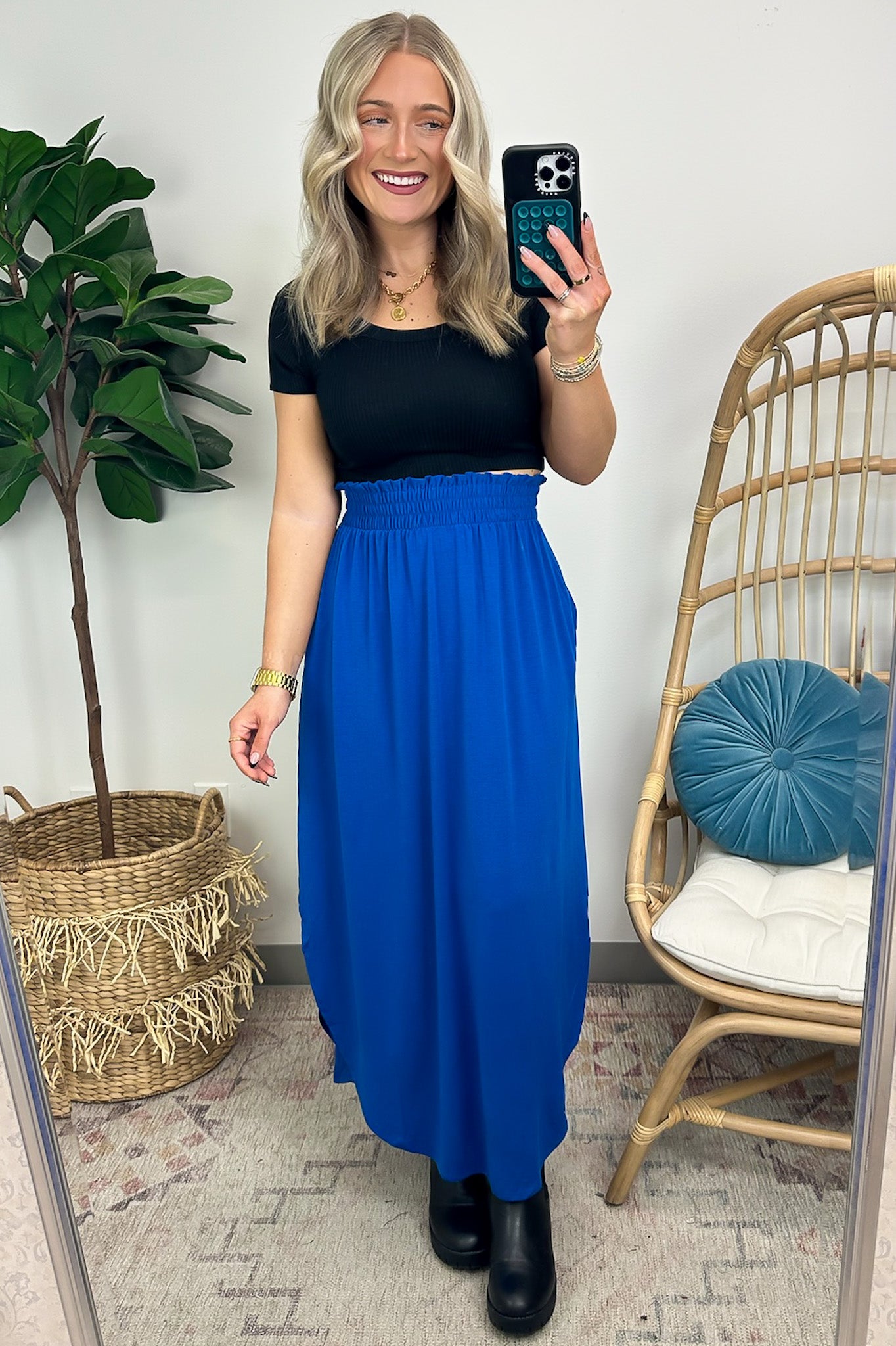 Classic Blue / S Boheme Smocked Waist Maxi Skirt - BACK IN STOCK - Madison and Mallory