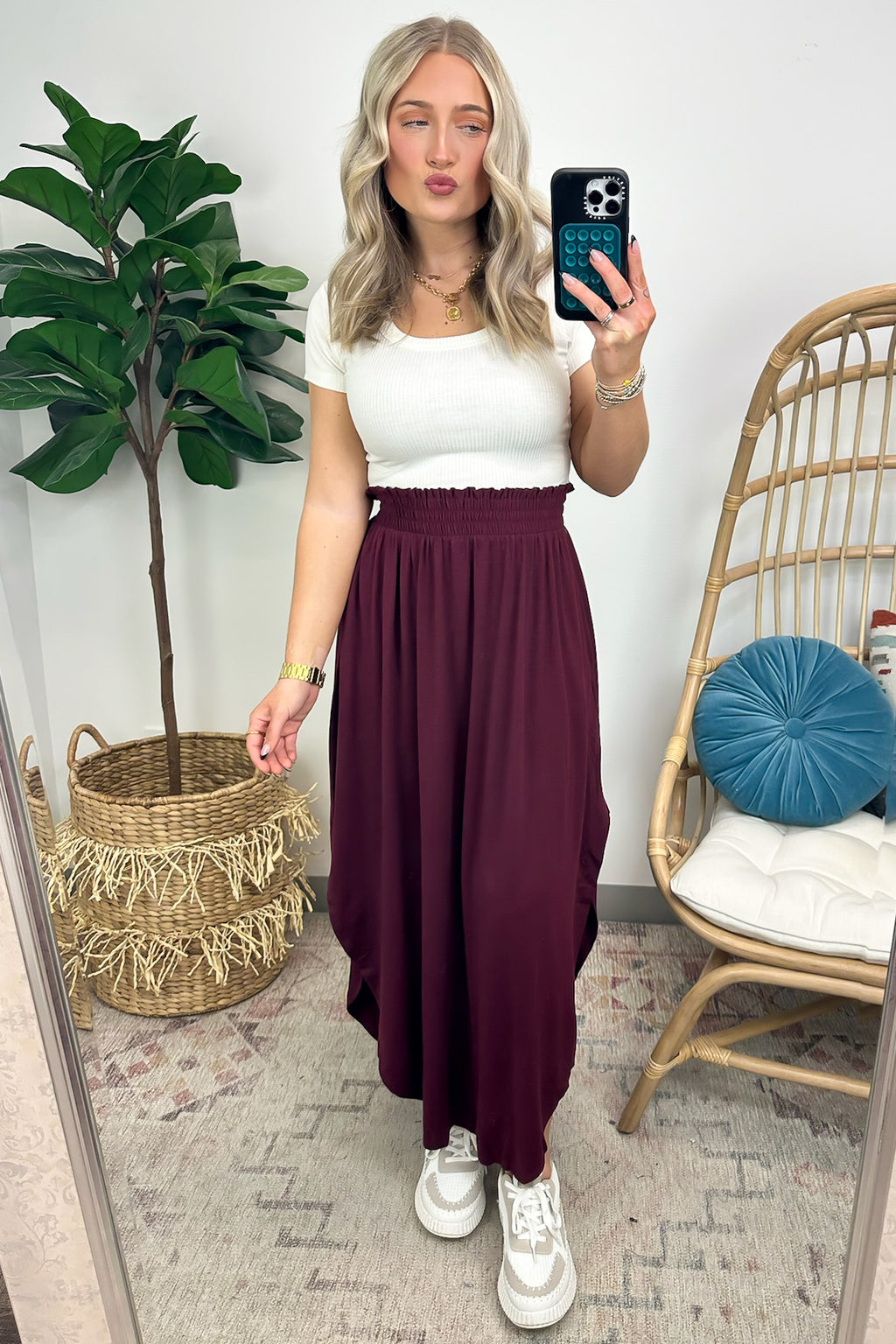 Dark Burgundy / S Boheme Smocked Waist Maxi Skirt - FINAL SALE - Madison and Mallory