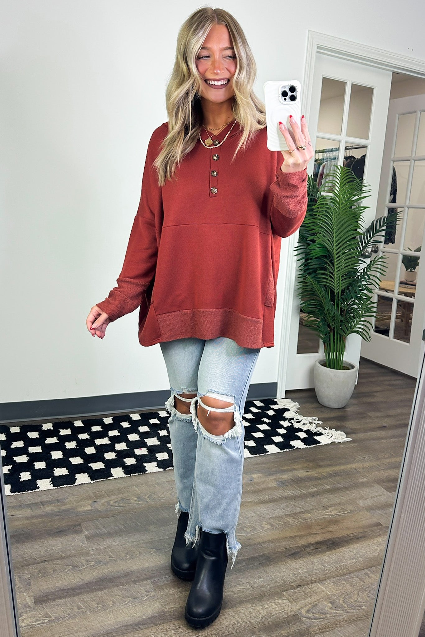  Boho Bliss Contrast Hooded Relaxed Fit Pullover - Madison and Mallory