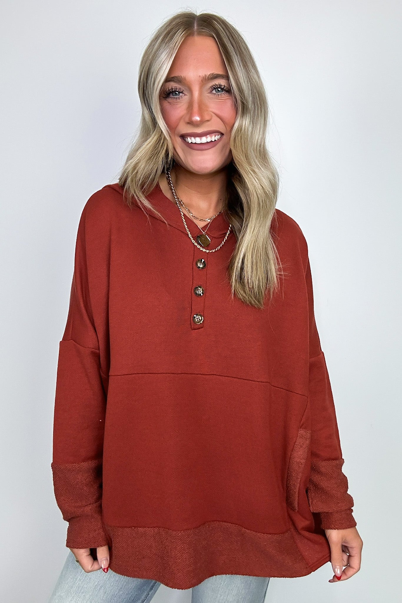  Boho Bliss Contrast Hooded Relaxed Fit Pullover - Madison and Mallory