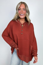 Rust / S Boho Bliss Contrast Hooded Relaxed Fit Pullover - FINAL SALE - Madison and Mallory