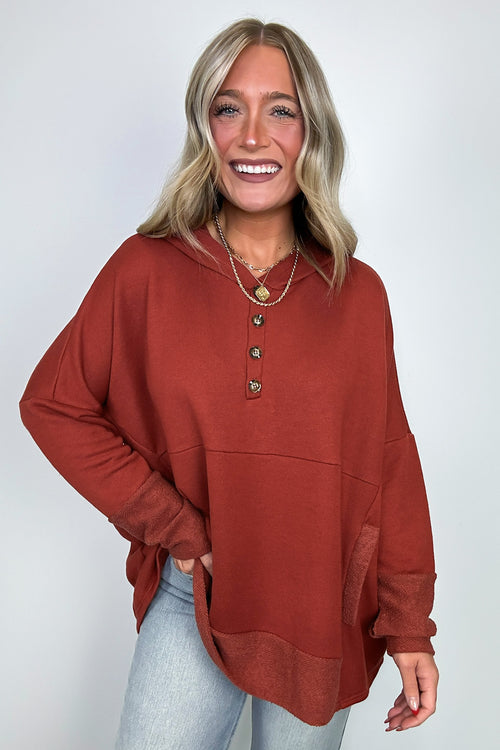 Rust / S Boho Bliss Contrast Hooded Relaxed Fit Pullover - FINAL SALE - Madison and Mallory