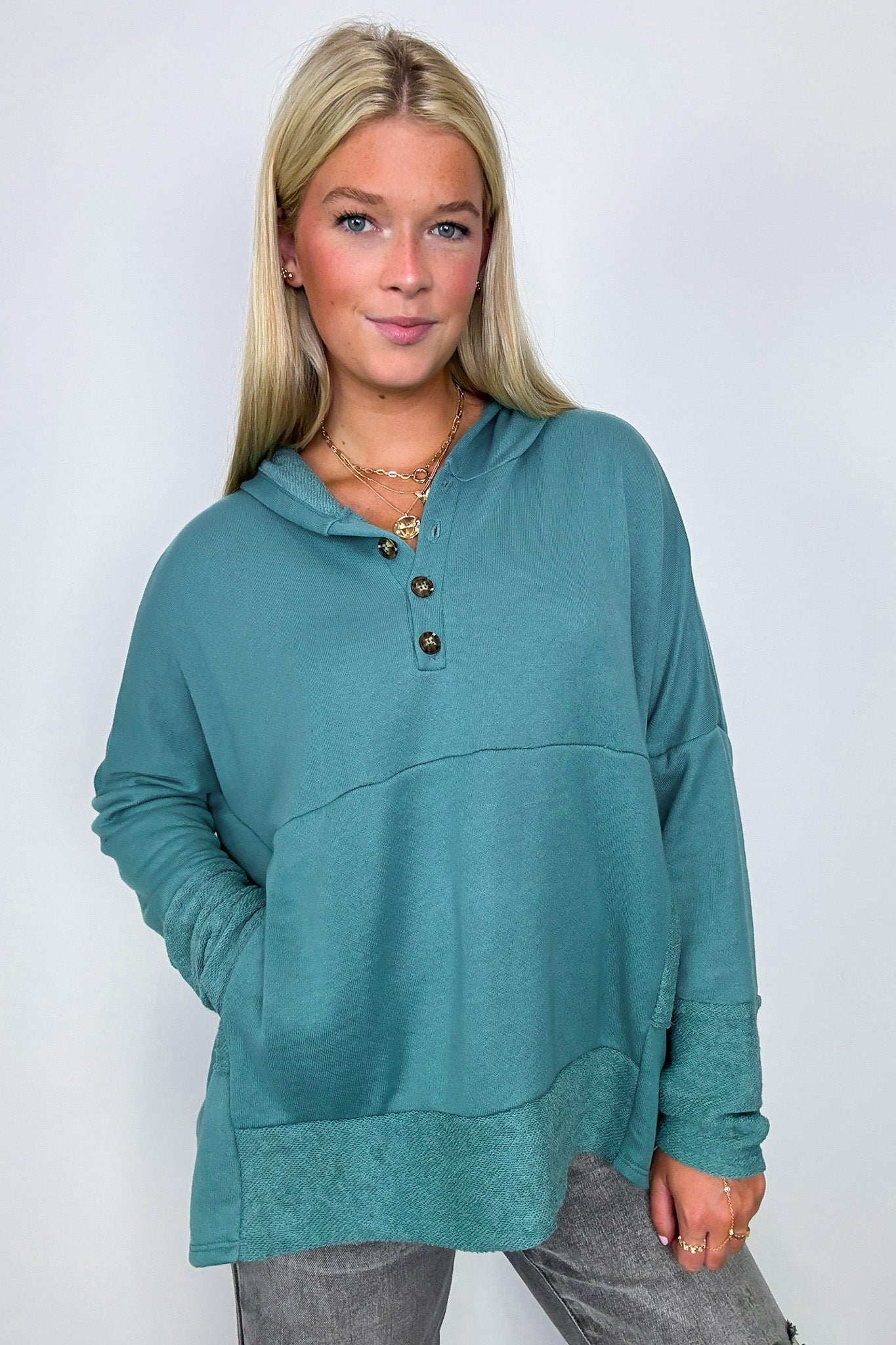  Boho Bliss Contrast Hooded Relaxed Fit Pullover - Madison and Mallory