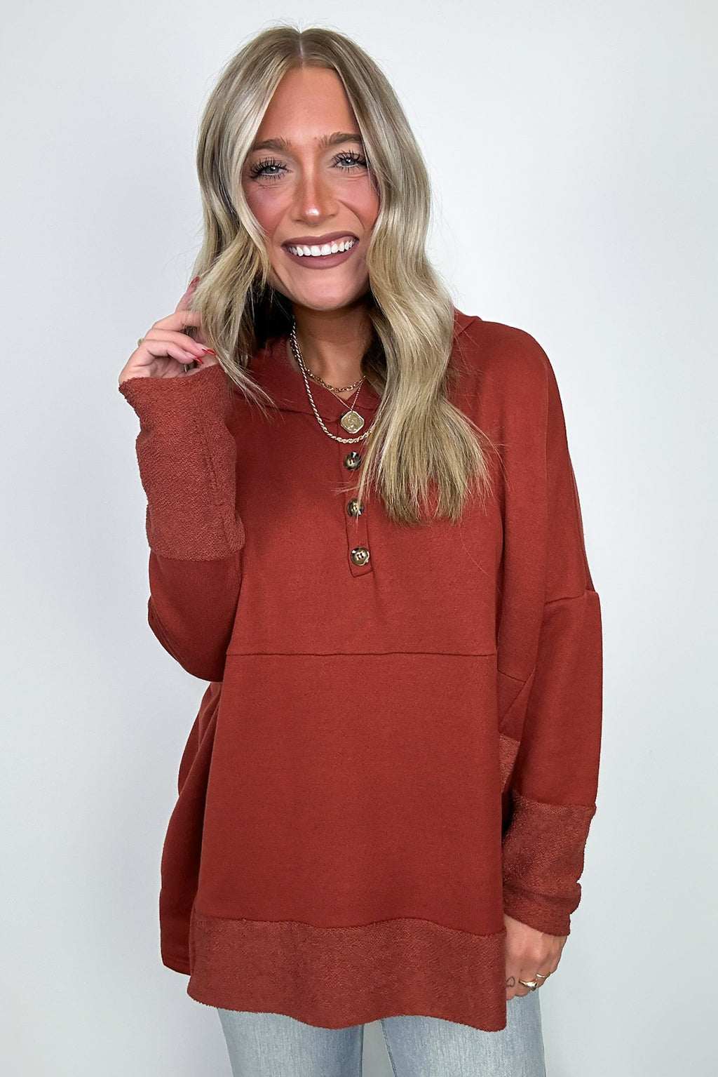 Boho Bliss Contrast Hooded Relaxed Fit Pullover - FINAL SALE - Madison and Mallory