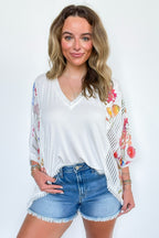 Boho Drift Oversize High Low Patchwork Floral Contrast Top - FINAL SALE - Madison and Mallory