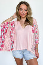 Boho Drift Oversize High Low Patchwork Floral Contrast Top - FINAL SALE - Madison and Mallory