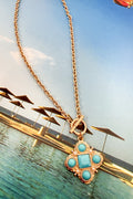 Turquoise Bold Fortune Studded Clover Pendant Toggle Chain Necklace - Madison and Mallory