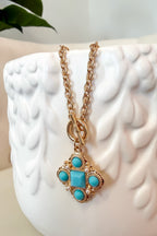 Bold Fortune Studded Clover Pendant Toggle Chain Necklace - Madison and Mallory