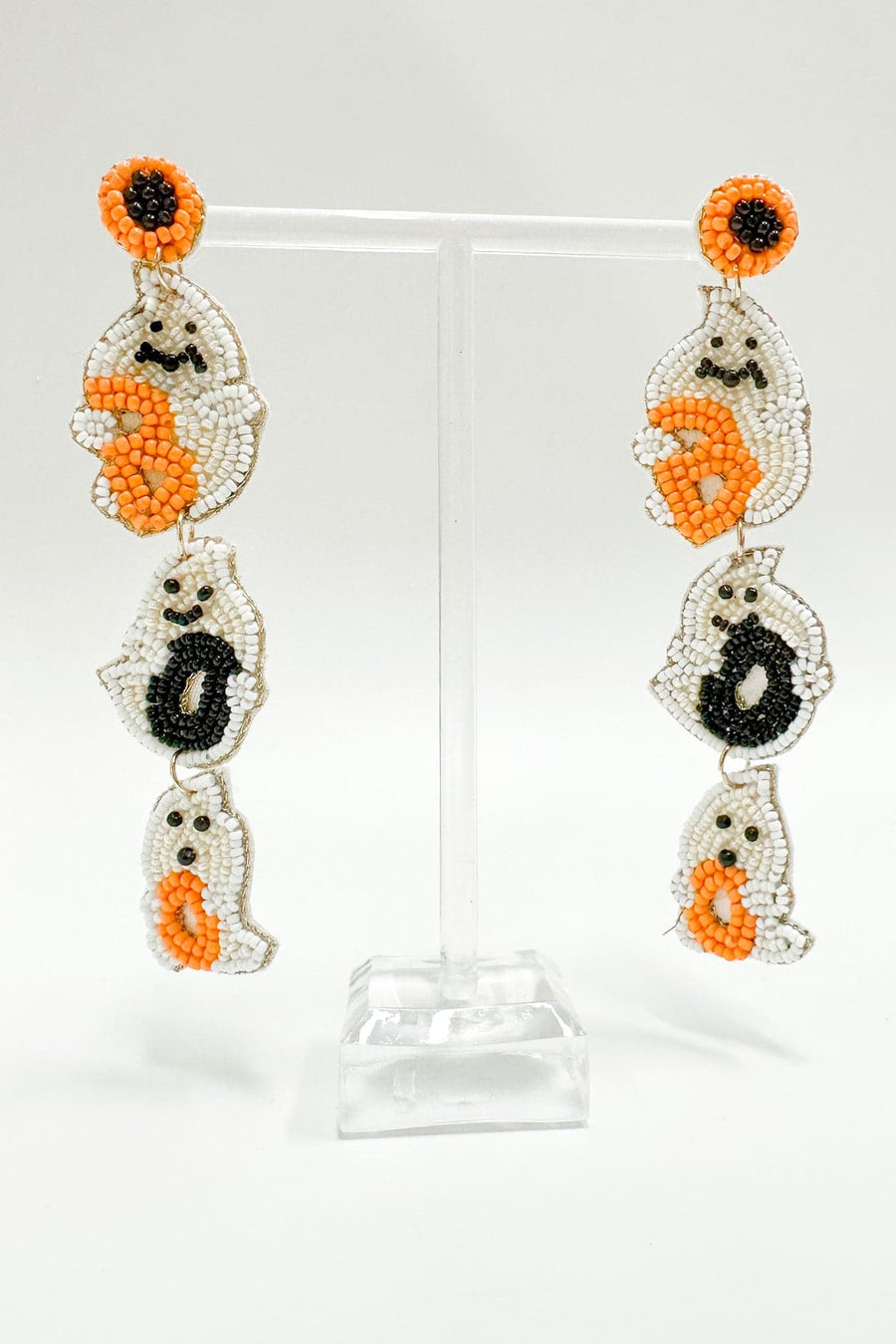 Orange/Black Boo to You Beaded Ghost Earrings - Madison and Mallory