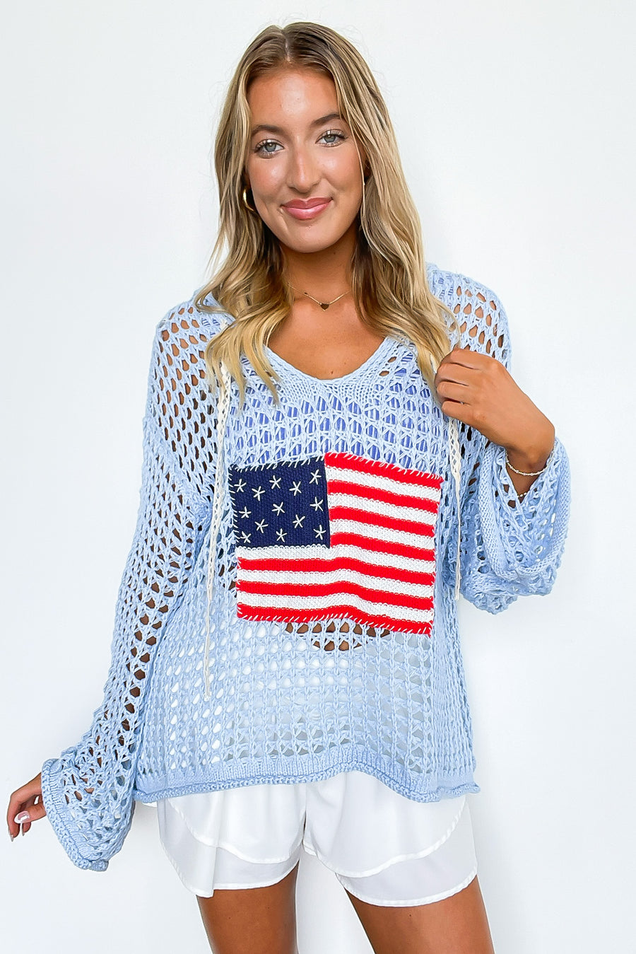 Born to Be Free American Flag Knit Hooded Sweater - Madison and Mallory