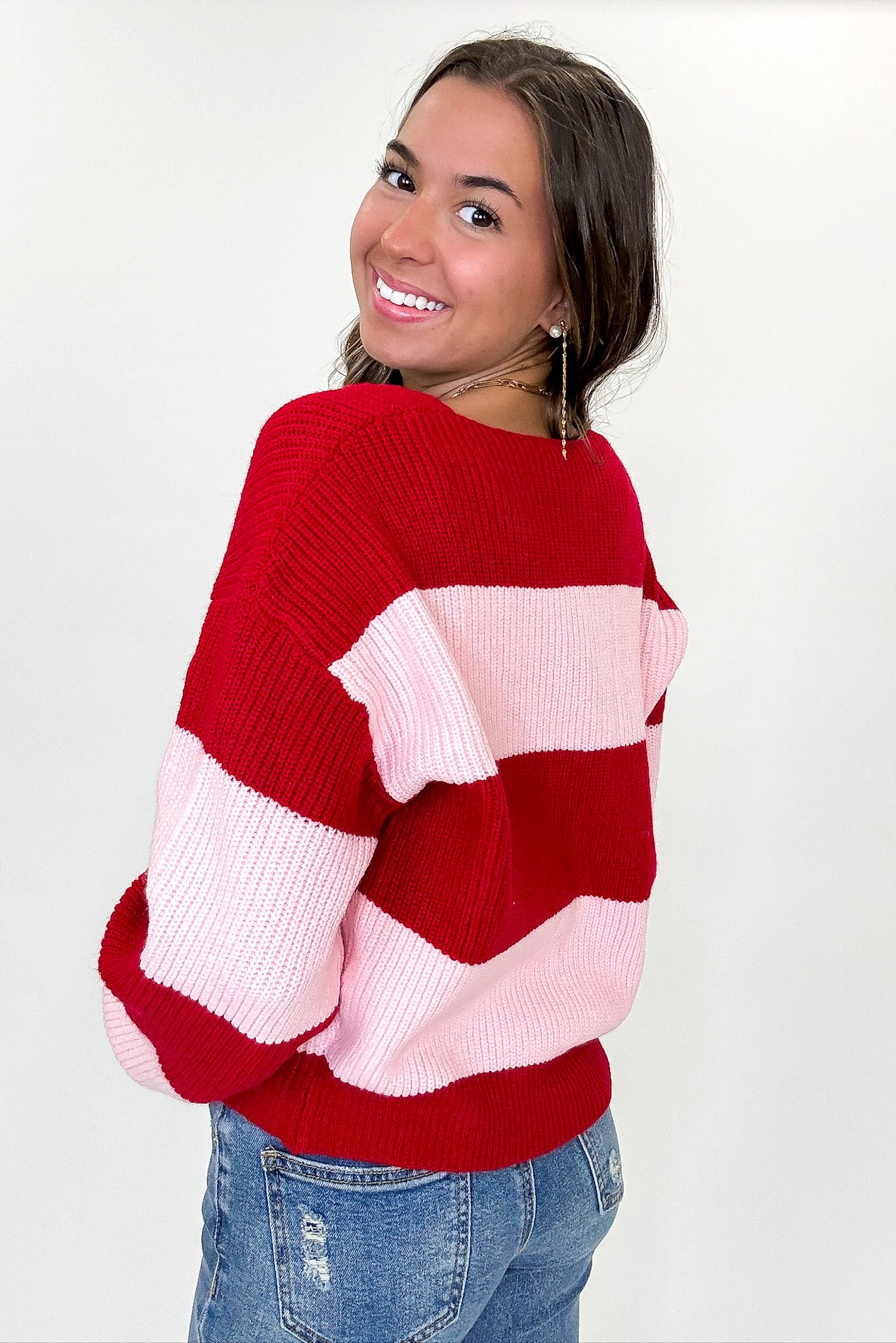 トップス beeden hangs down tie border knit red HANGS DOWN TIE BORDER KNIT – BEEDEN