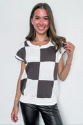 Charcoal / S Boxed In Check Knit Top - FINAL SALE - Madison and Mallory