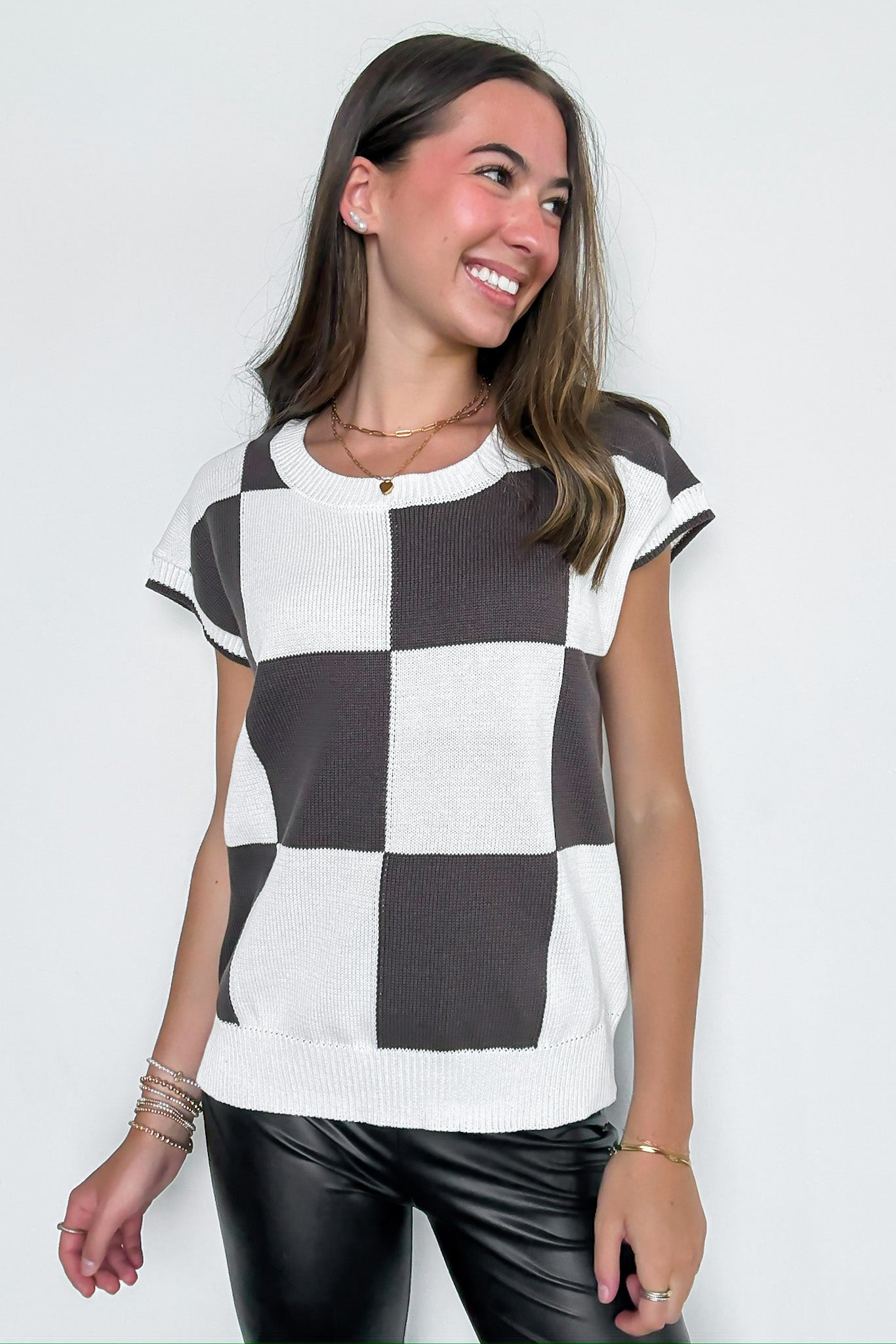 Boxed In Check Knit Top - FINAL SALE - Madison and Mallory