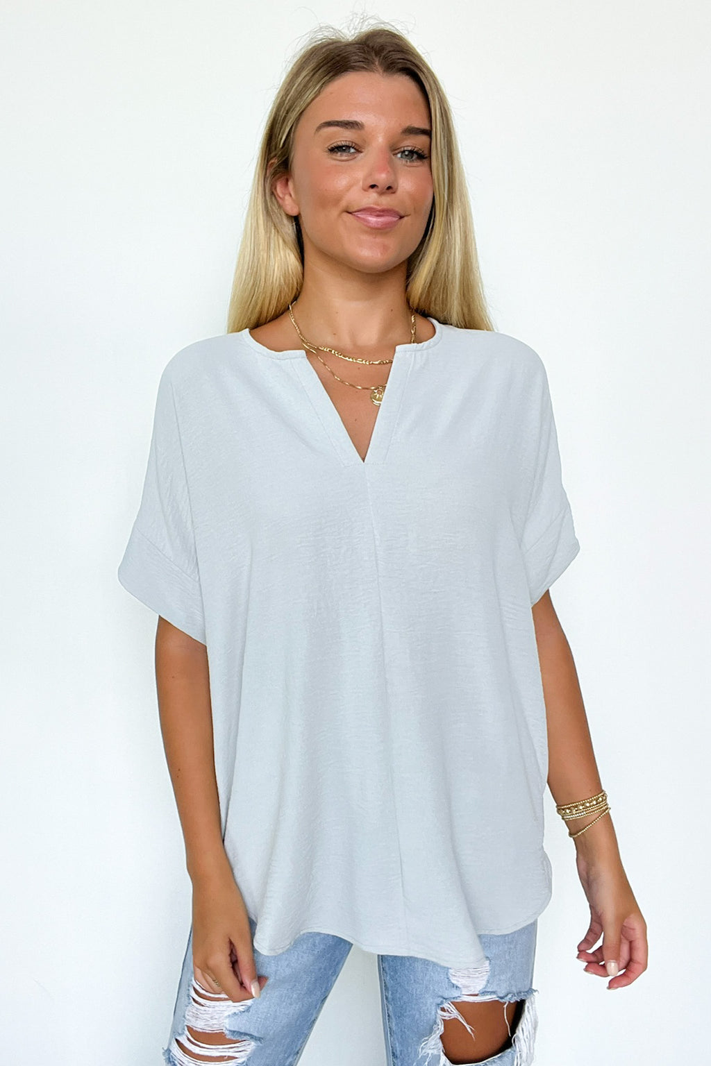 Brayan Split V-Neck Flowy Top - BACK IN STOCK - Madison and Mallory