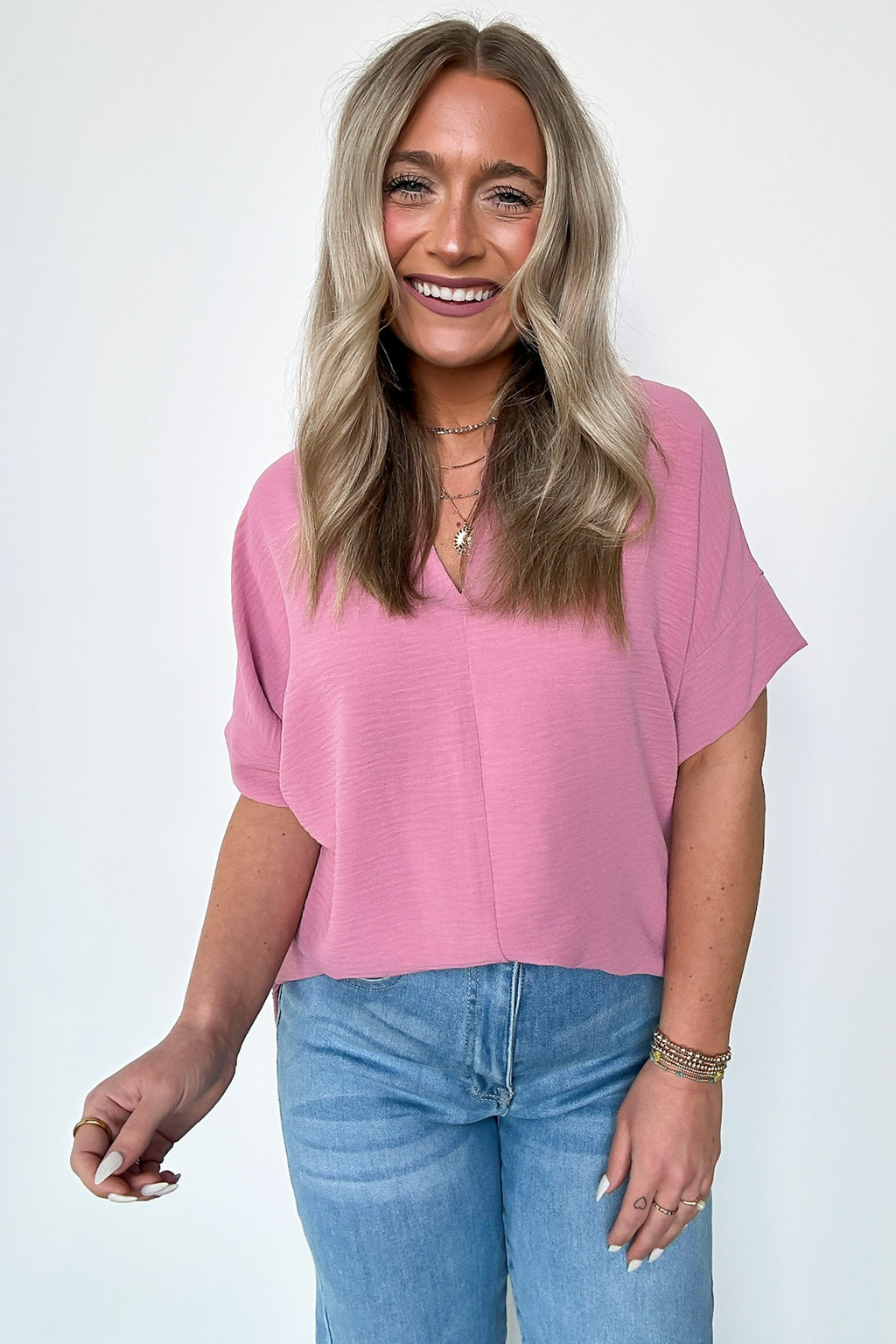  Brayan Split V-Neck Flowy Top - BACK IN STOCK - Madison and Mallory