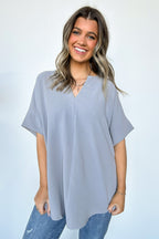 Sleet / S Brayan Split V-Neck Flowy Top - Madison and Mallory