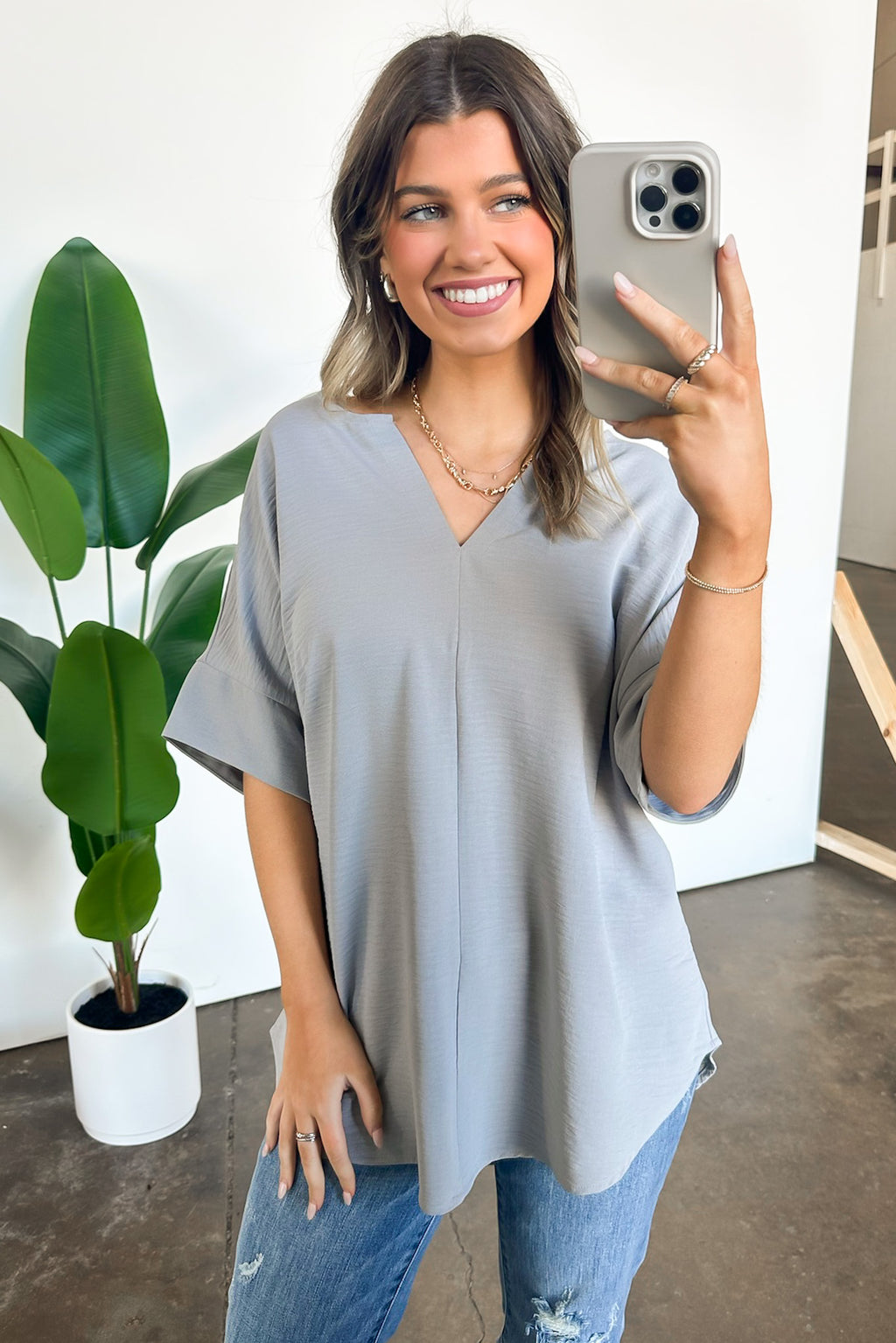 Brayan Split V-Neck Flowy Top - BACK IN STOCK - Madison and Mallory
