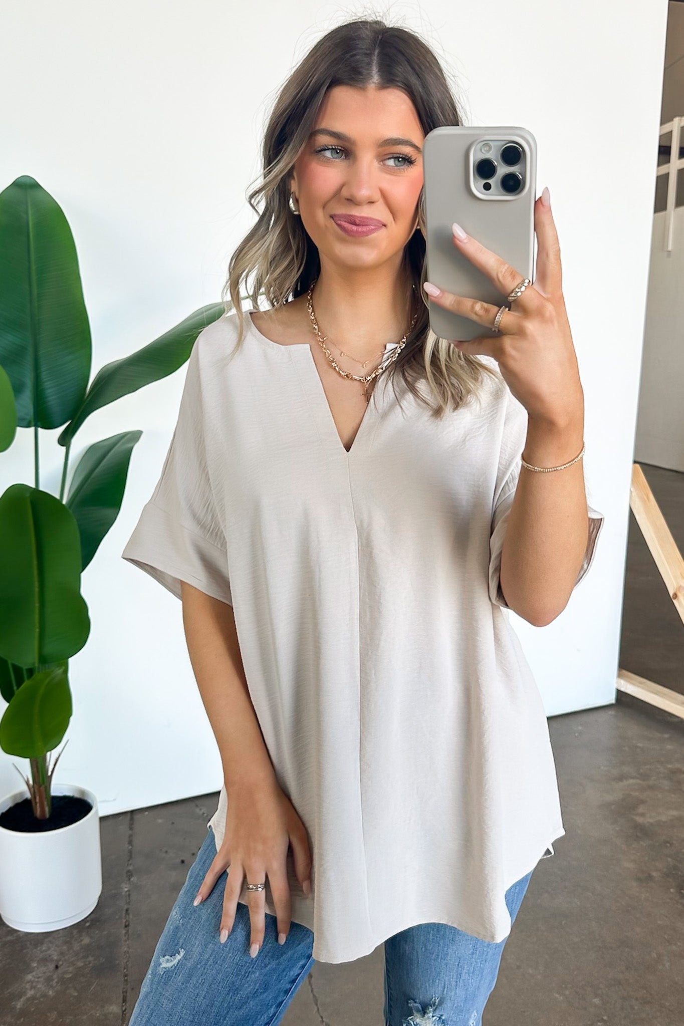  Brayan Split V-Neck Flowy Top - BACK IN STOCK - Madison and Mallory