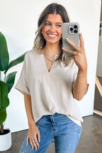 Brayan Split V-Neck Flowy Top - BACK IN STOCK - Madison and Mallory