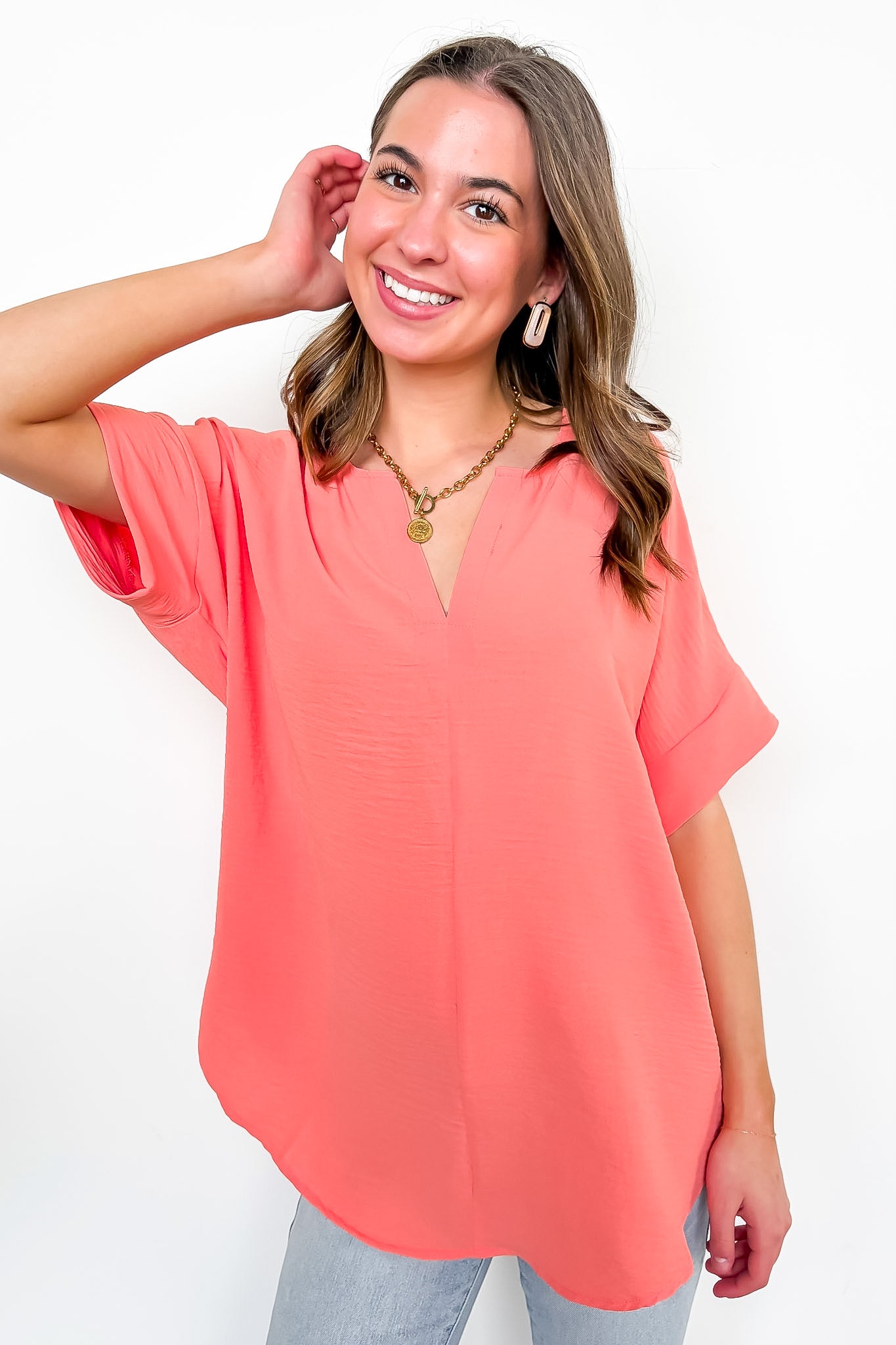 Brayan Split V-Neck Flowy Top - BACK IN STOCK