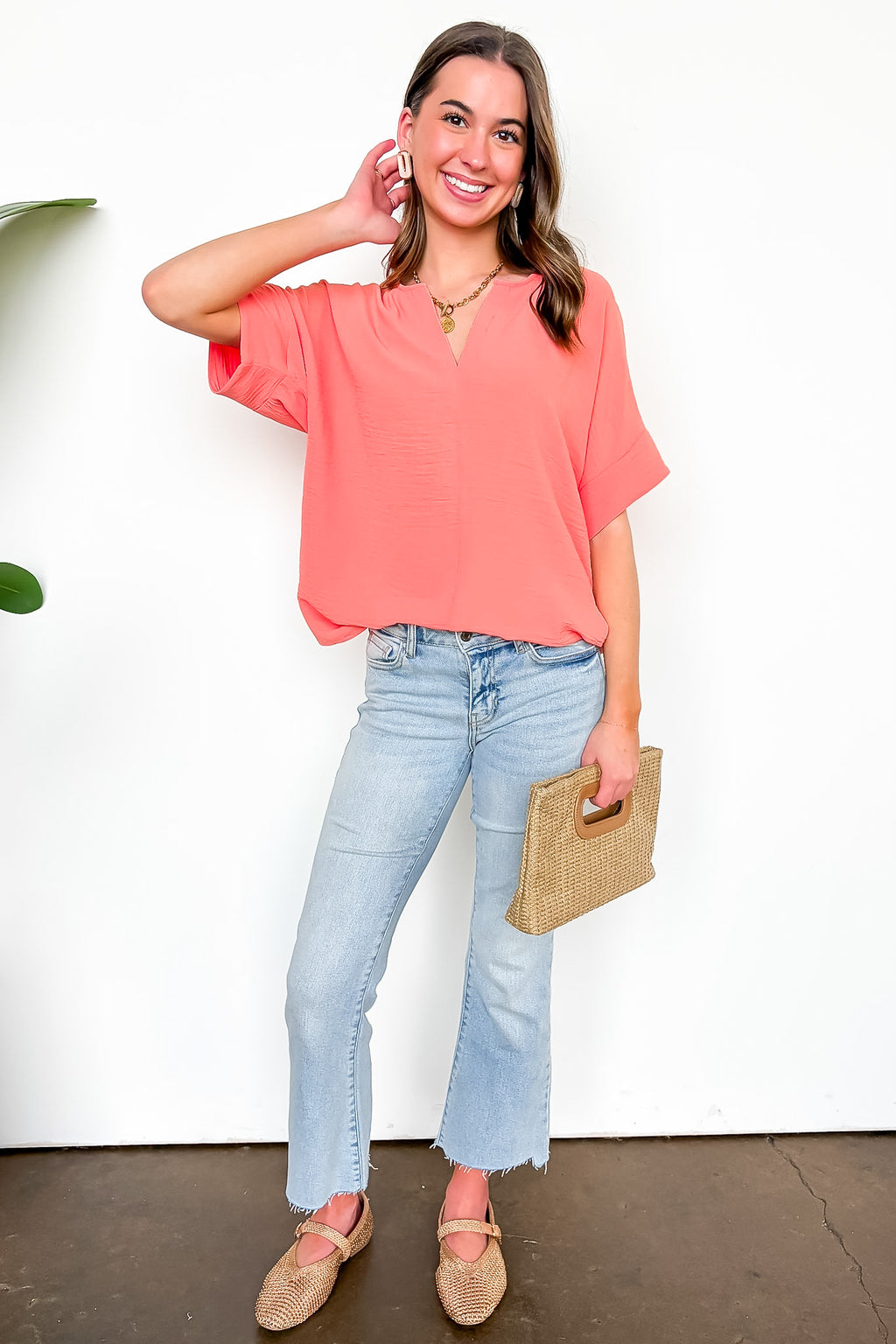 Brayan Split V-Neck Flowy Top - BACK IN STOCK