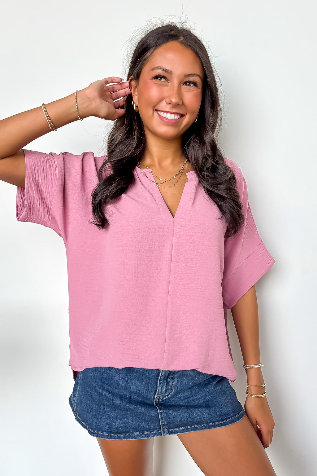 Brayan Split V-Neck Flowy Top