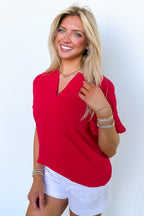 Brayan Split V-Neck Flowy Top - BACK IN STOCK