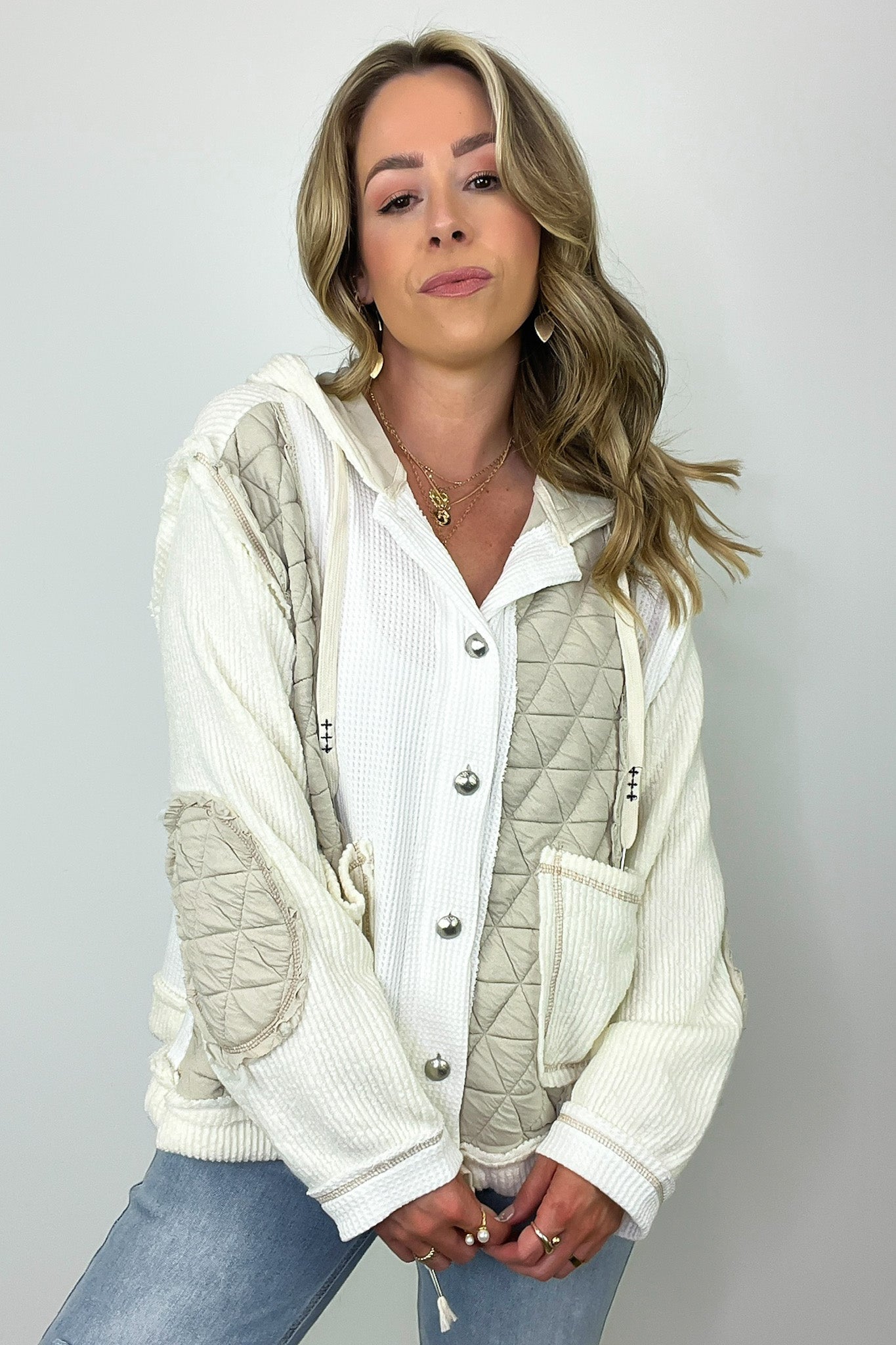 Breanna Multi Fabric Contrast Button Down Shacket - BACK IN STOCK - Madison and Mallory