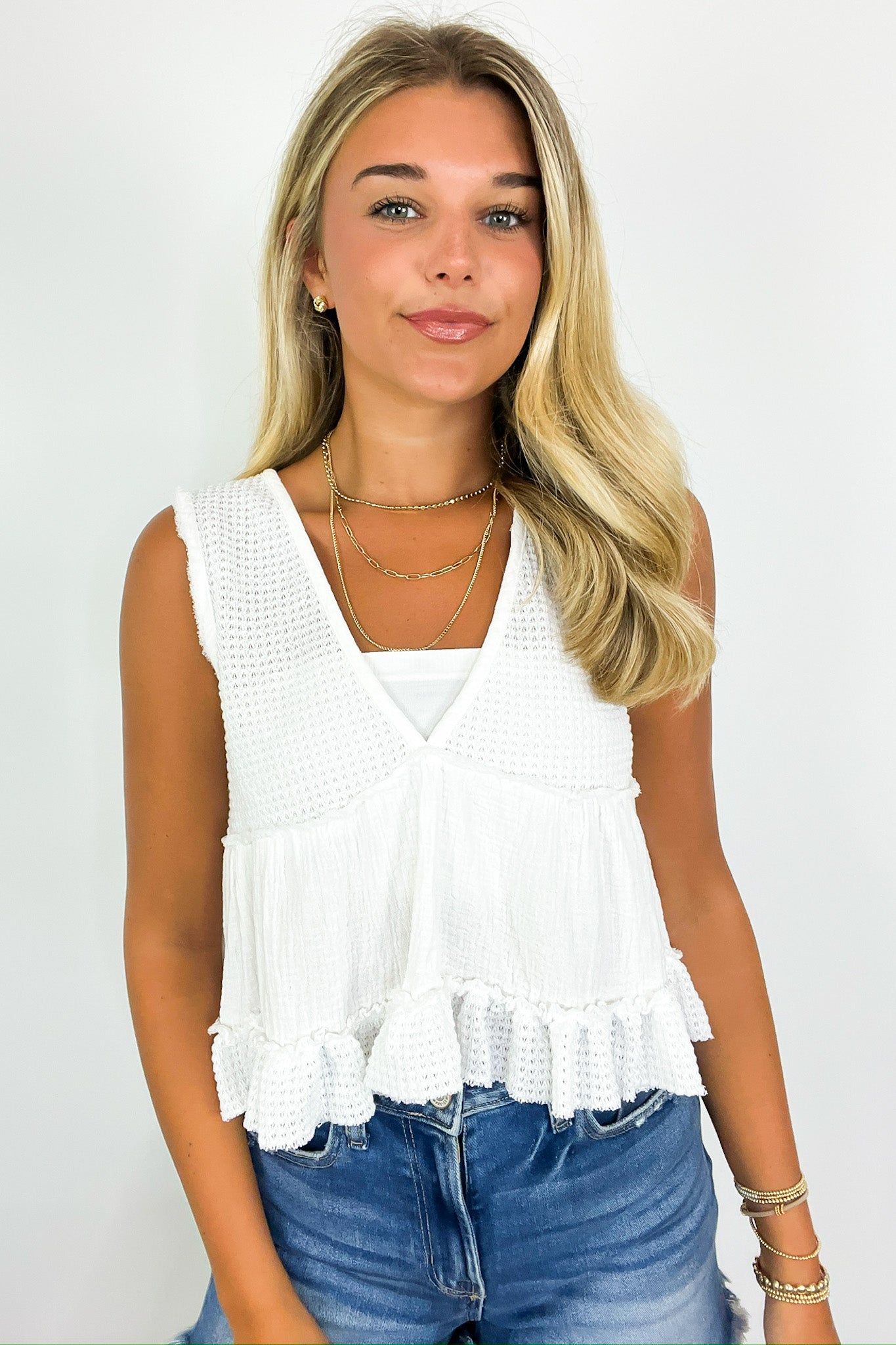  Breeze By V-Neck Ruffle Tank Top - FINAL SALE - Madison and Mallory