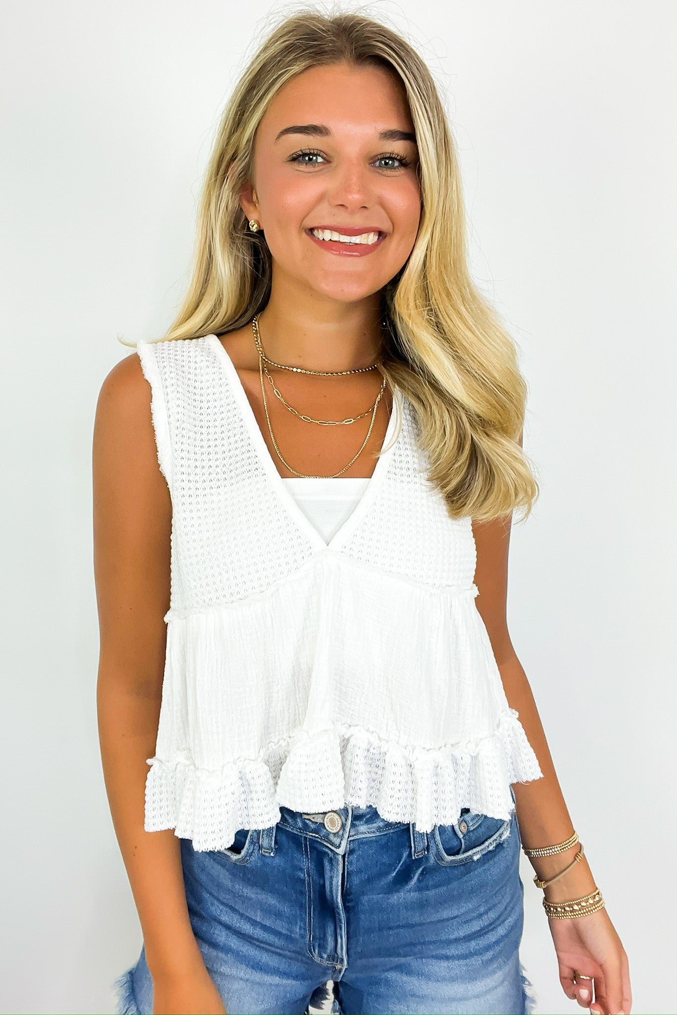  Breeze By V-Neck Ruffle Tank Top - FINAL SALE - Madison and Mallory