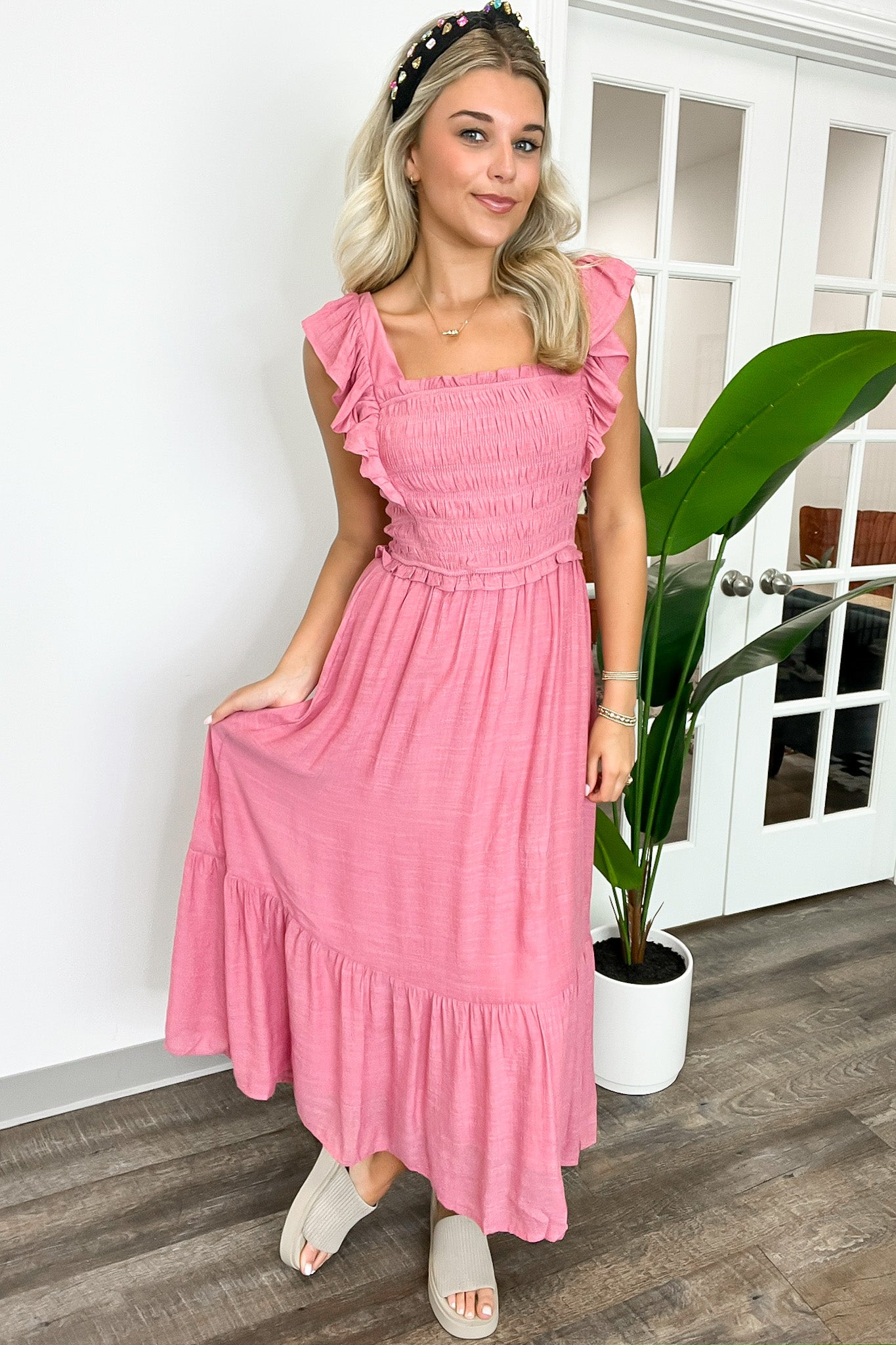  Breezy Finesse Smocked Ruffle Sleeve Dress - Madison and Mallory