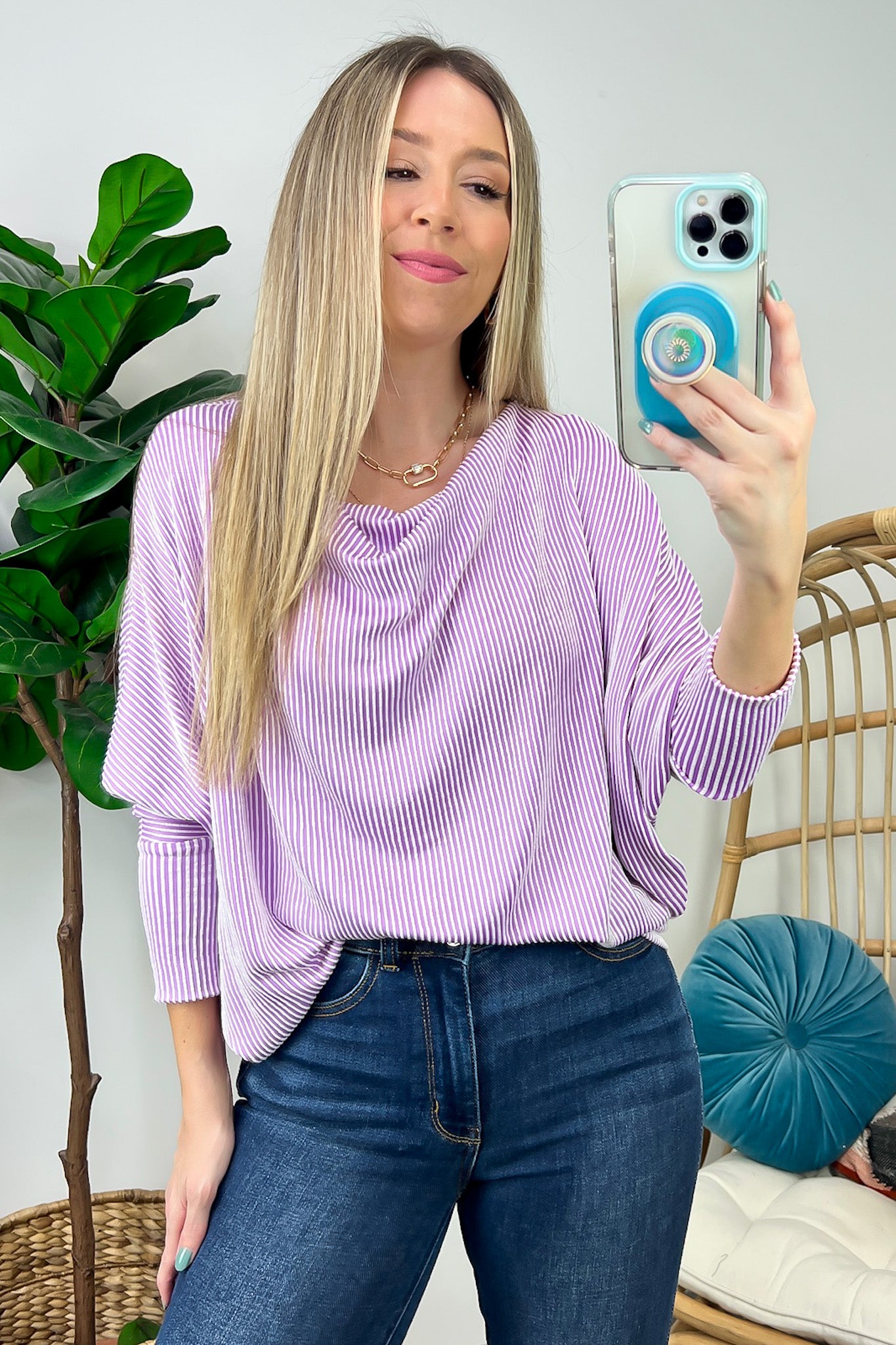 Bright Lavender / S Brenlee Ribbed Cowl Neck Dolman Sleeve Top - BACK IN STOCK - Madison and Mallory