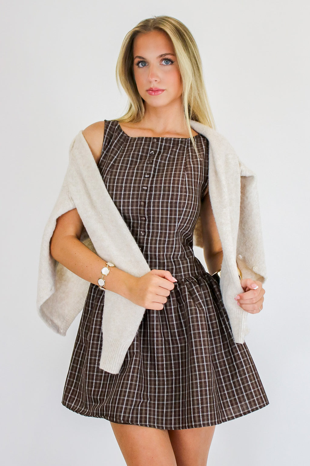 Briar Plaid Button Mini Dress