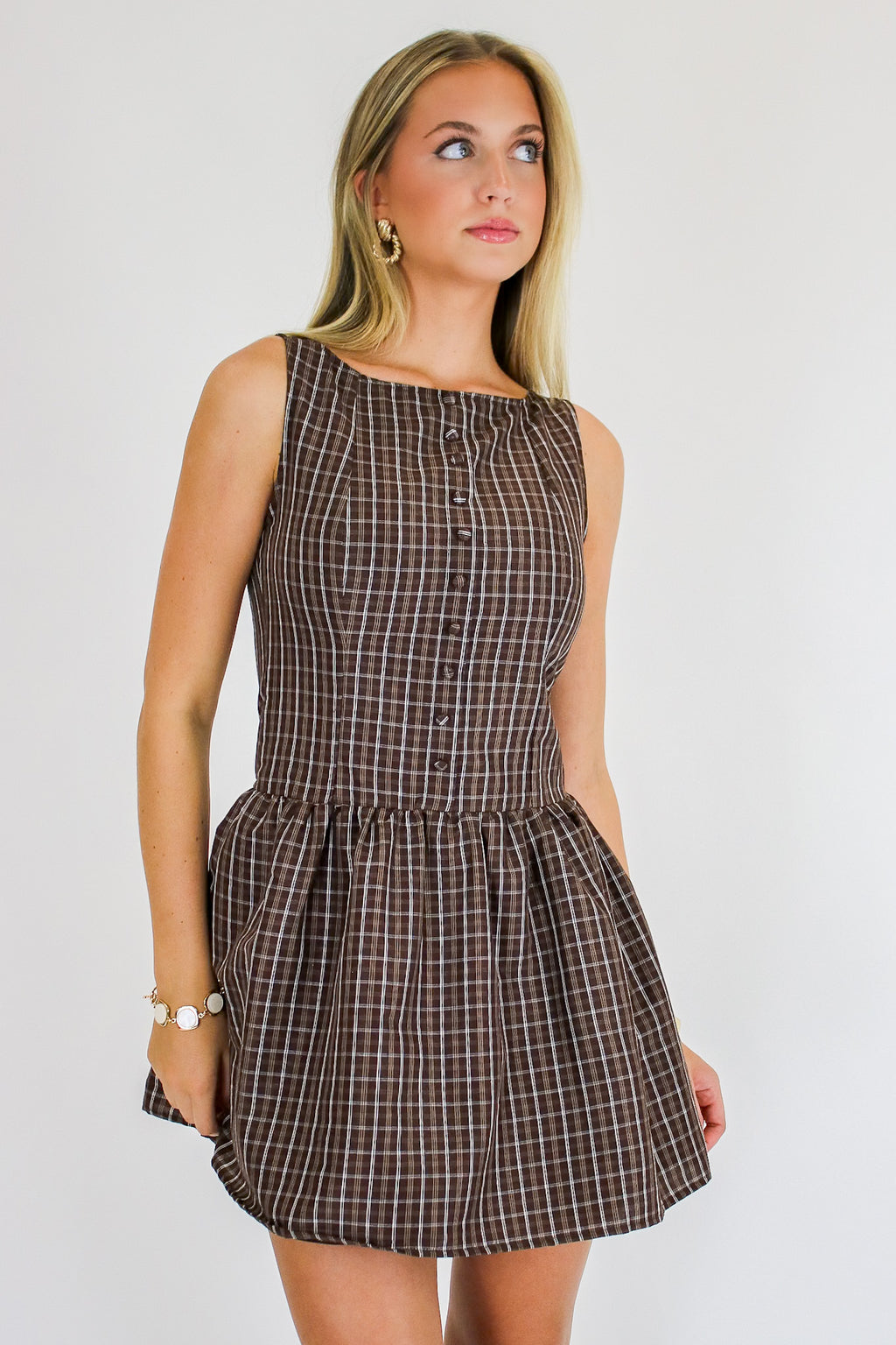 Briar Plaid Button Mini Dress