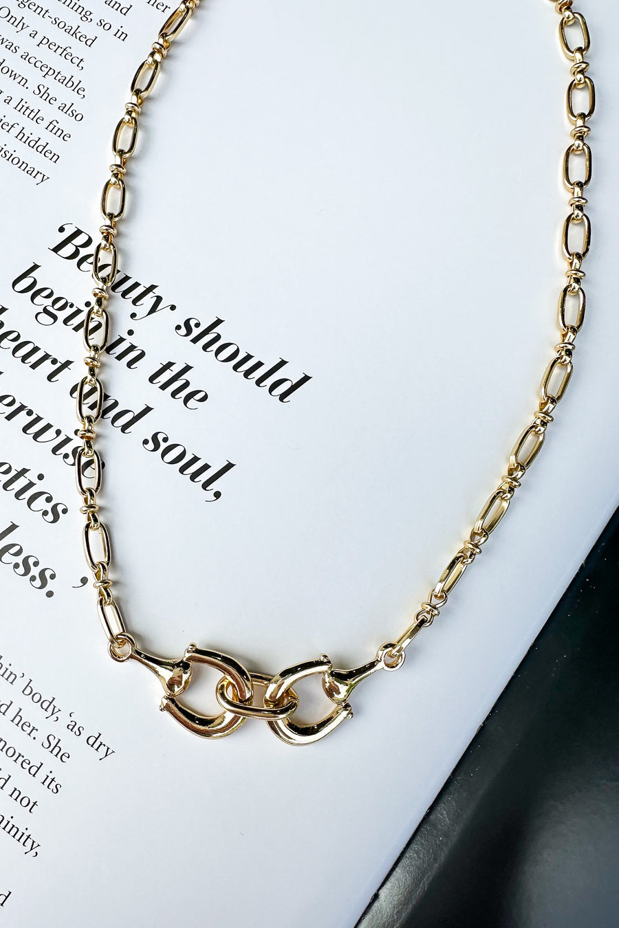 Gold Bridle Charm Metal Horsebit Chain Necklace - Madison and Mallory