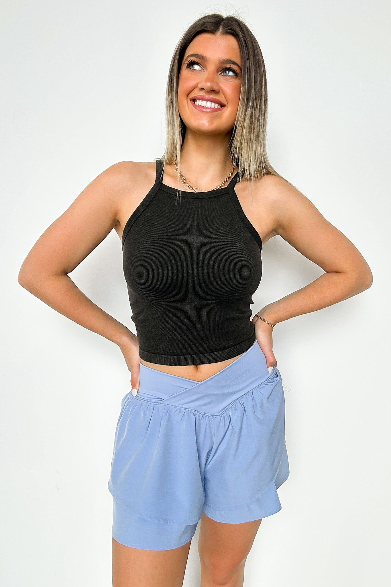 Sky / S Bright Disposition Ruffle Flowy Athletic Shorts - Madison and Mallory