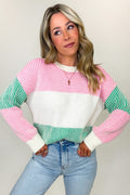 Cream/Multi / S Bright Sides Striped Color Block Knit Sweater - FINAL SALE - Madison and Mallory