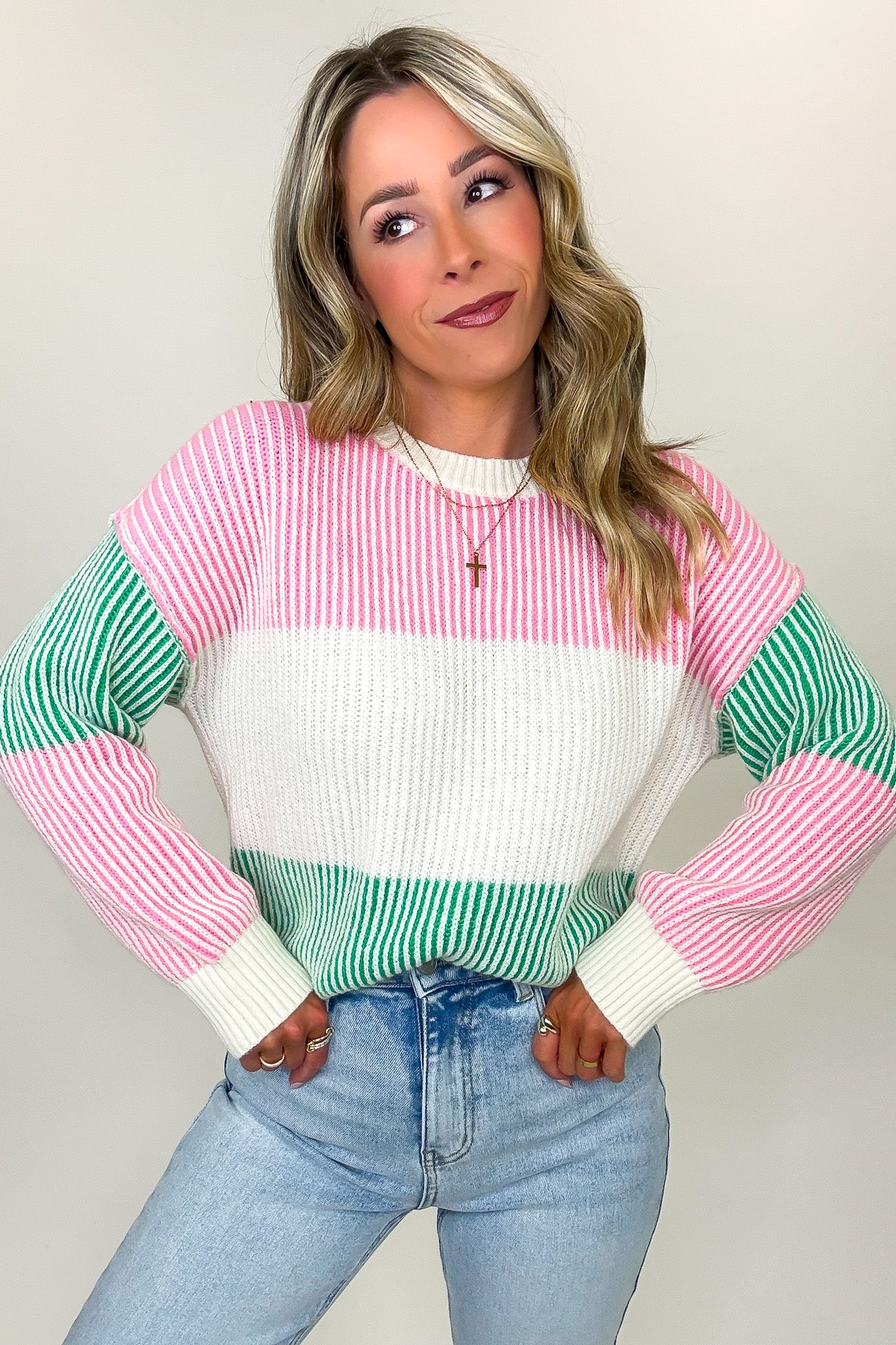 Cream/Multi / S Bright Sides Striped Color Block Knit Sweater - FINAL SALE - Madison and Mallory