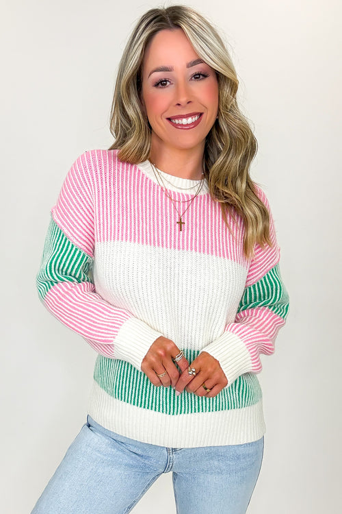 Bright Sides Striped Color Block Knit Sweater - FINAL SALE - Madison and Mallory
