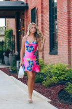 Bright Blooms Satin Cowl Neck Floral Dress - Madison and Mallory